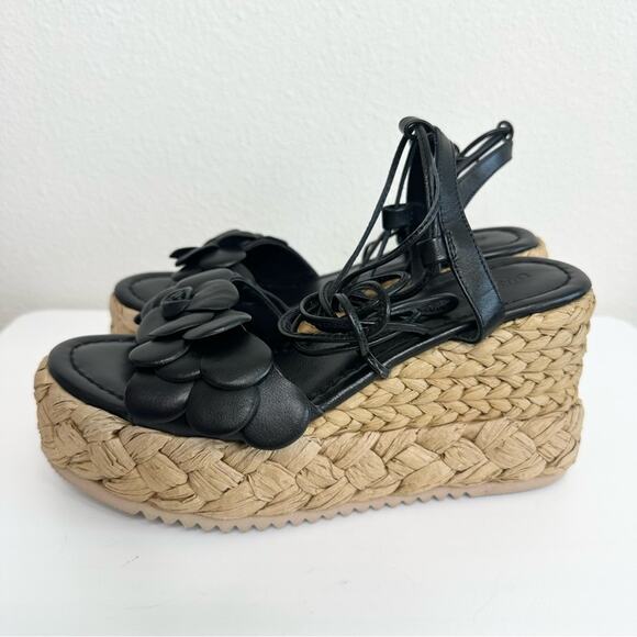 Emanuelle Vee Black Espadrilles Wrap Sandals Women's Size 37 NEW - Picture 5 of 7